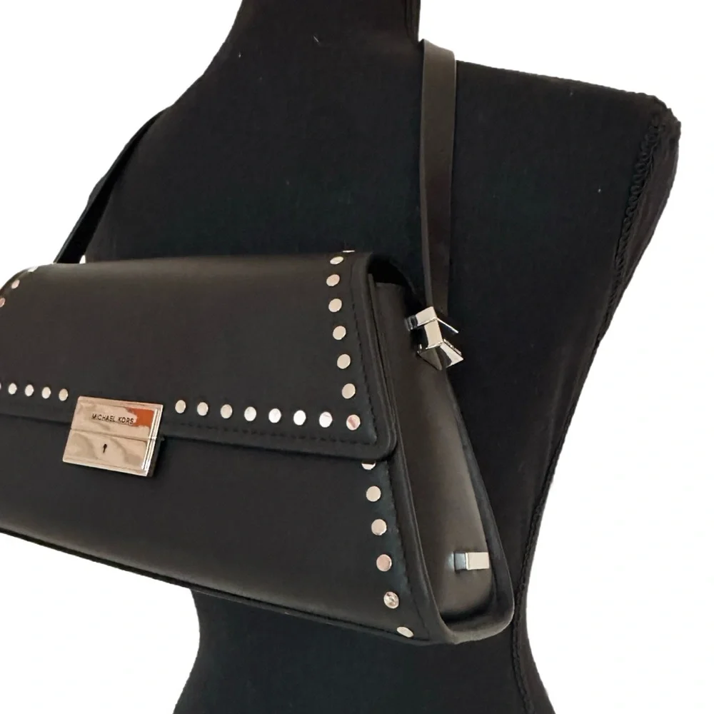 MICHAEL KORS ~ Black Ludlow Bag Silver Rivet Accents Magnetic Closure Boss Babe - Picture 6 of 10